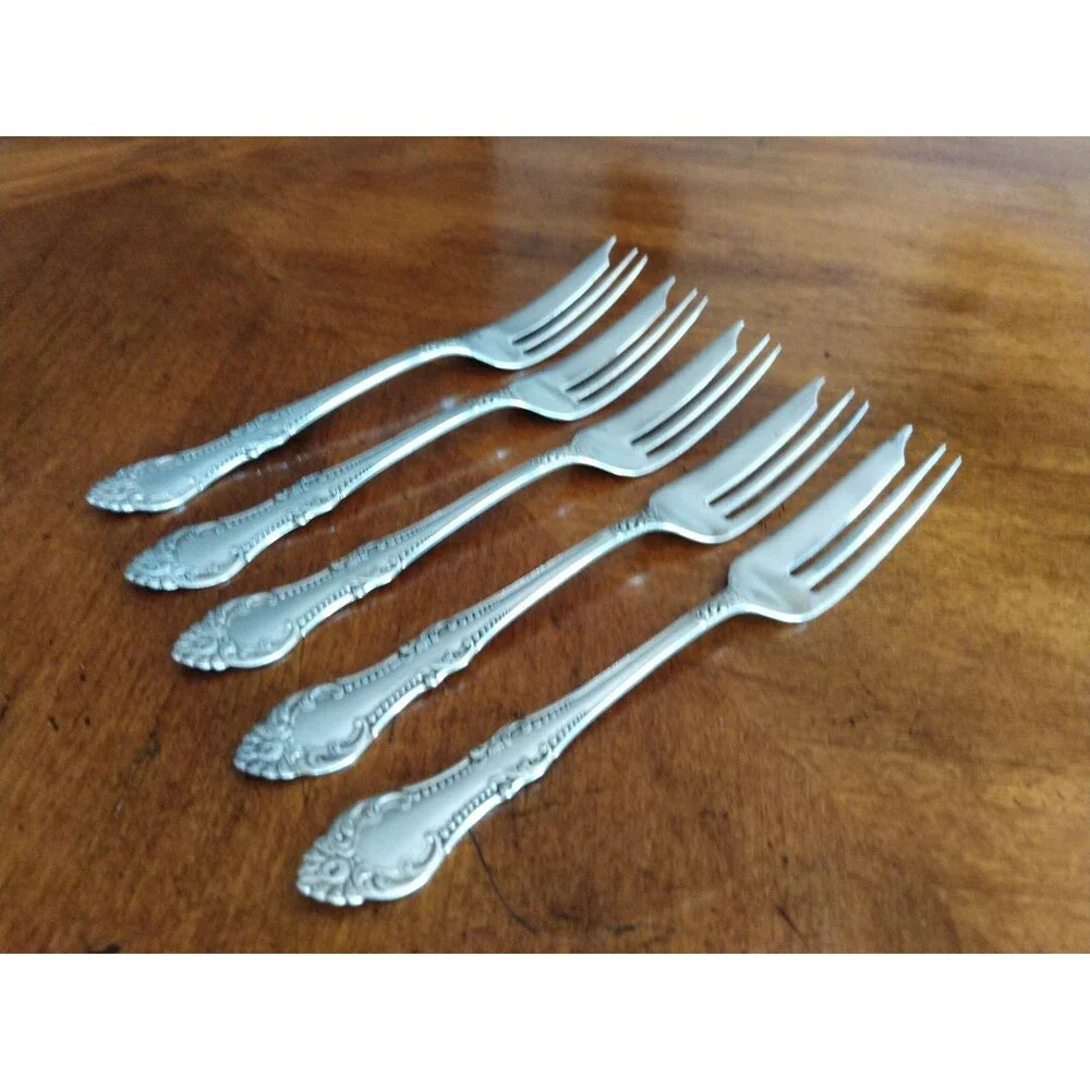 5x Antique Wm A Rogers A10 CARLTON 1898 Silverplate Cake Pastry Pie Fork 6.8
